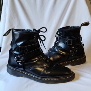 Dr. Martens 1460 Harness Black Polished Smooth Leather Lace Up Boot